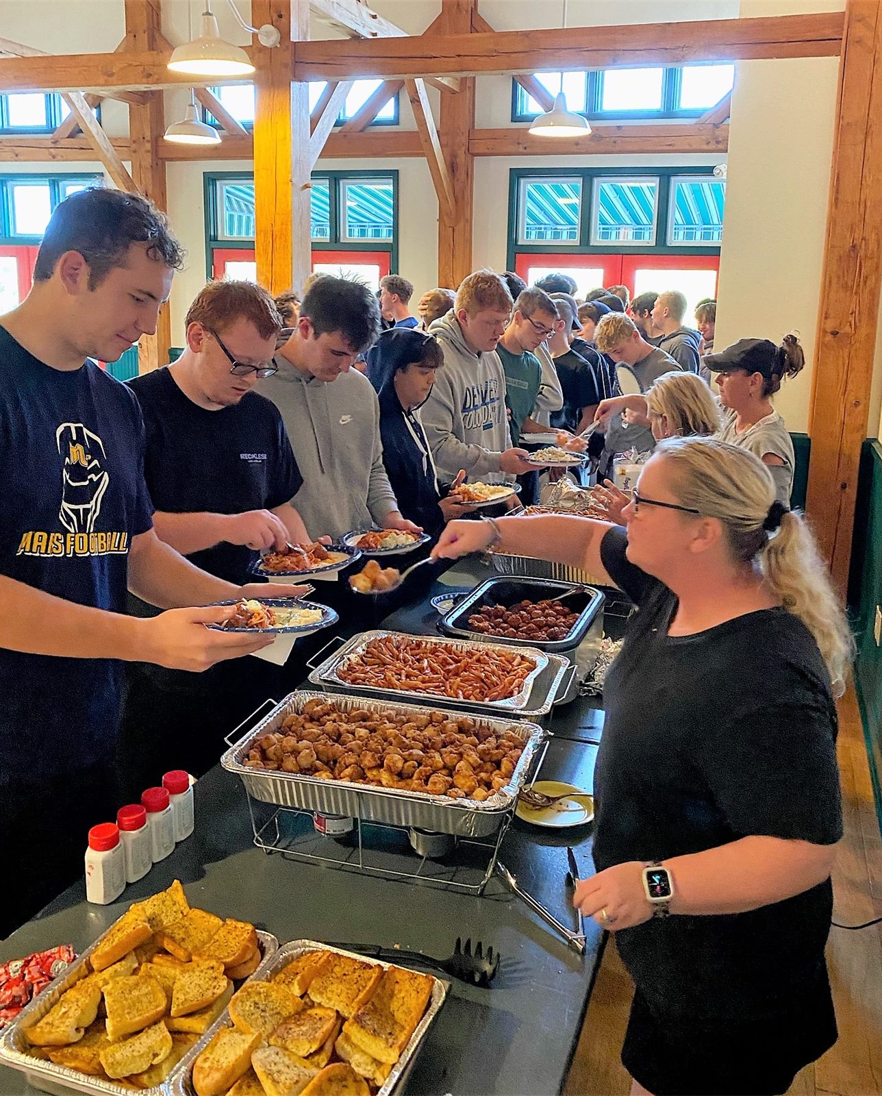 Players at the food table