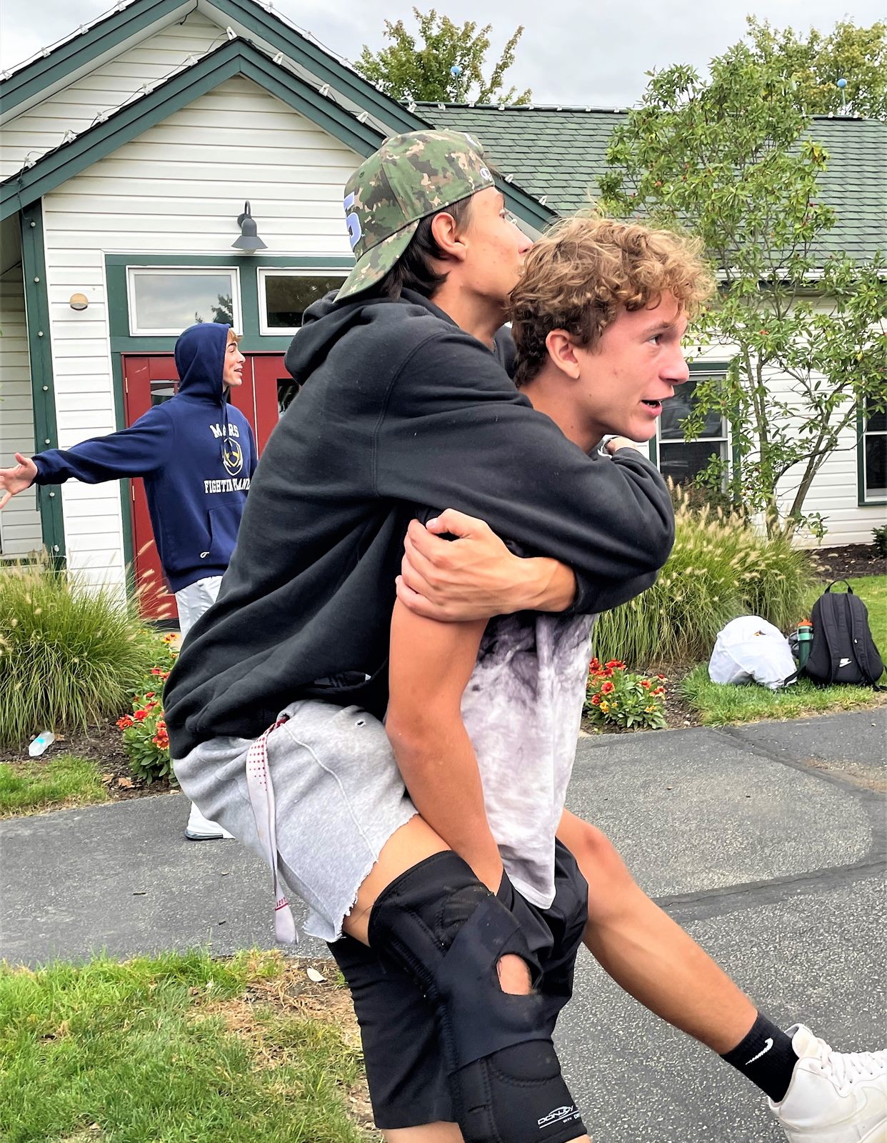 Players having fun at a team spaghetti dinner